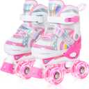 Nattork Girls Roller Skates for Kids, 4 Size Adjustable Rainbow Quad Skates with All Light Up Wheels - Best Birthday Gift for Outdoor Sports (Medium(1-4), PeachPink)