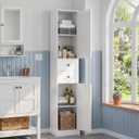 Tall Bathroom Storage Cabinet with 2 Doors and 2 Drawers, Narrow Storage Cabinet with Sturdy Base & Adjustable Shelves for Small Space, Floor Cabinet for Bathroom, Kitchen, White (11.8" W)