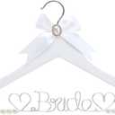 White Solid Wood Bridal Dress Hanger with Bridal Wire Lettering for Bridal Wedding Party Gift (White Coat Hanger Pearl Silver Thread)