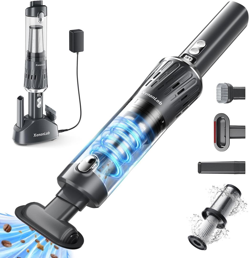 Handheld Vacuum Cordless 25000Pa Car Vacuum 3-in-1 Handheld Vacuum, Includes Smart Display and Charging Base Hand Vac Cordless Rechargeable One-Touch Empty for Home/Pet/Car(Silver)