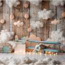 YongFoto Airplane Sky Clouds Wooden Wall Backdrop 7x5ft Flying Tour Photography Background Landing Soon Baby Shower First Trip Birthday Party Banner Kids Portraits Photoshoot Wallpaper Photo Booth (7ftx5ft, Style 6)