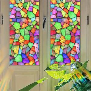 Colorful Mosaic Stained Glass Window Film Static Cling Privacy Window Sticker No Glue Decorative Glass Panel Cover for Home Entryway Studio Kitchen Doors 17.7x39.3 inch