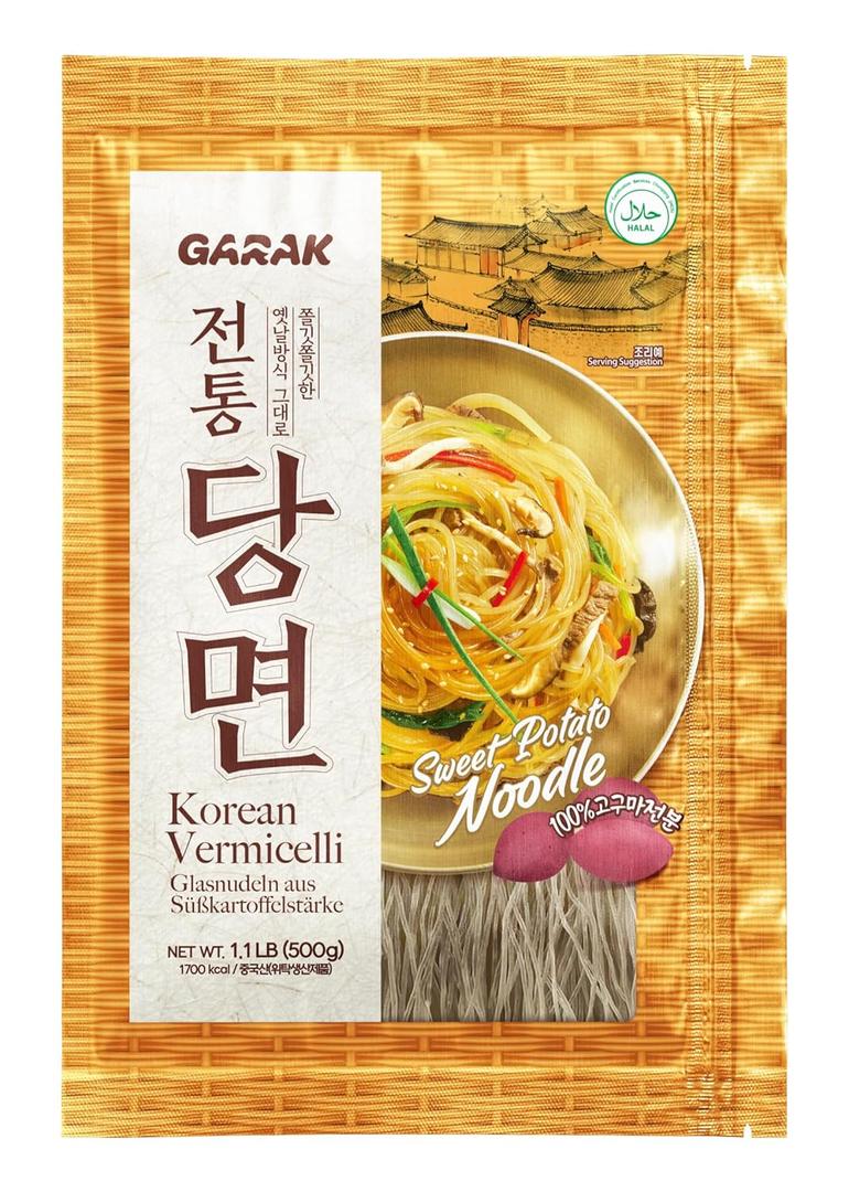 GARAK Sweet Potato Vermicelli Glass Noodles 17.64oz (500g)  Gluten-Free, Korean Style Dangmyeon for Japchae, Stir-Fry, and Asian Cooking