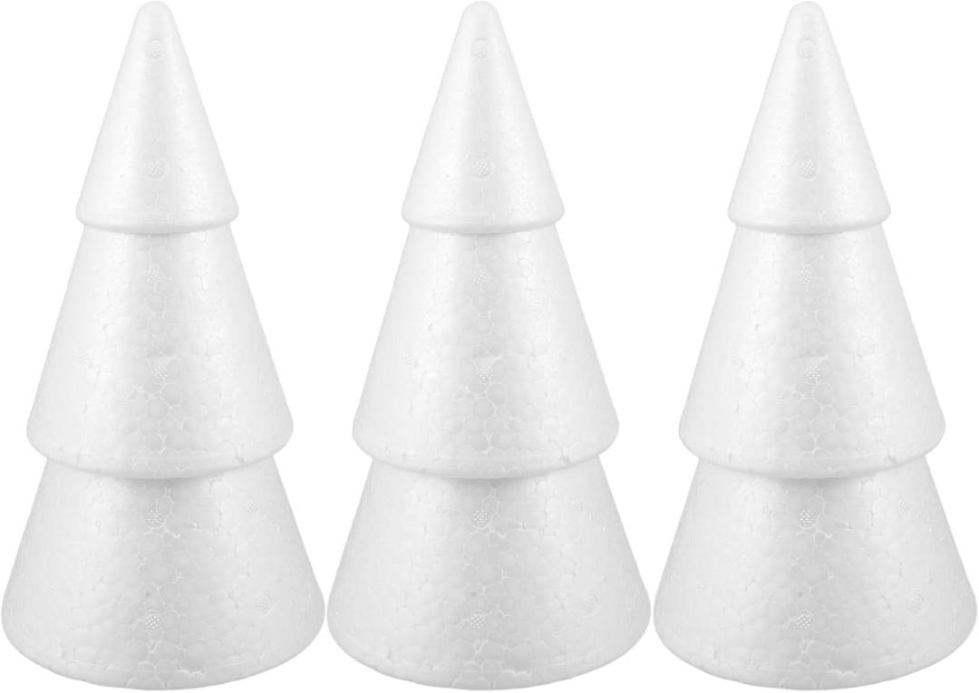 Operitacx 3pcs Foam Cones for Crafts, 9. 8inch Christmas Tree Polystyrene Cone Foam Craft Supplies, for DIY Home Craft-Project, Christmas Tree, Table Centerpiece