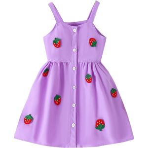 Frogwill Girls Strawberry Button Through Pinafore Dress 6 Years, Purple