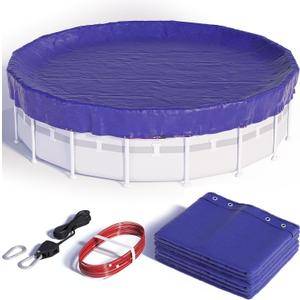 15 ft Round Winter Pool Cover, [ 2025 Upgraded ] Above Ground Pool Cover with Accessories, 15 Foot Round Pool Cover, Cable & Pulley System (Blue)