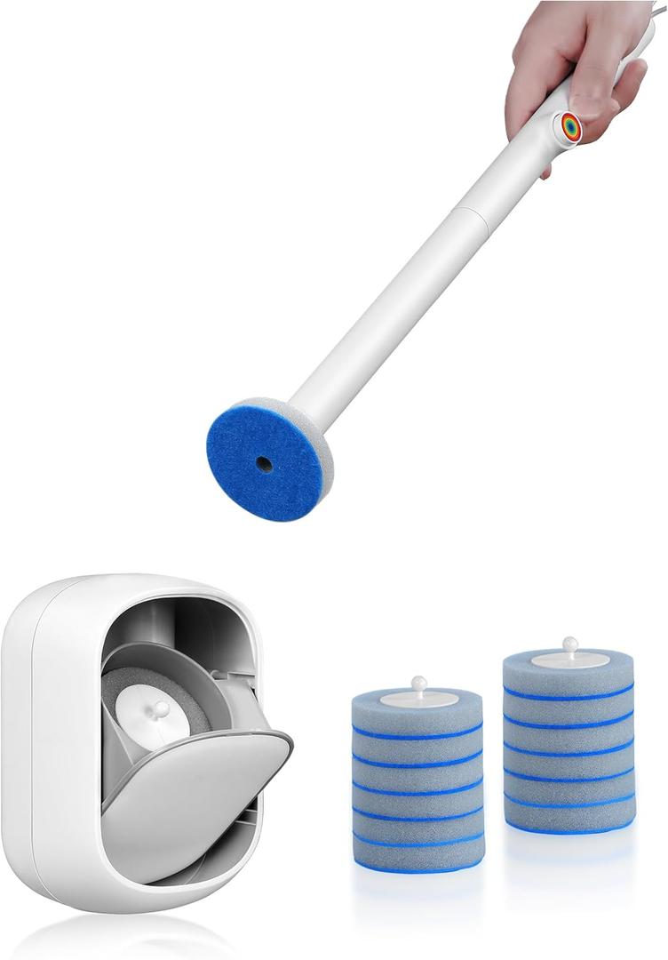 Toilet Cleaner Wand, Disposable Toilet Brush and Holder Set, Toilet Bowl Cleaner Brush, Wall Mounted Toilet Brush Set,1 Wand +1 Storage Caddy+ 12 Refill Heads