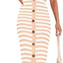 BTFBM Casual Women Spring Dresses 2025 Sleeveless Striped Midi Button Down Dress Ribbed Knit Cardigan Cover Up Dress (Orange, S)