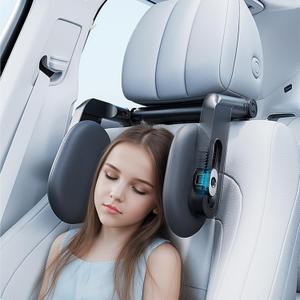 Car Headrest Pillow with Hook, Adjustable Car Seat Neck Support with Memory Foam & Ice Silk, 360° Rotating Travel Sleeping Headrest for Kids & Adults