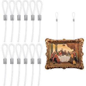12 Pcs 59" Length Picture Rail Hanging Cord 66 Lb/ 30 kg Load Capacity Clear Nylon Picture Wire Invisible Nylon Cord Cable with Loop for Hanging, Frame Display Supply