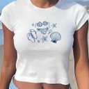 QJQ Women's Letter Graphic Bow Short Sleeve Crewneck Crop Tops Y2K Slim Fit Cute T Shirts Casual Trendy Tees (White, XS)