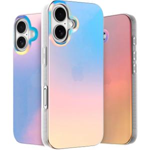 LONLI Hue Case for iPhone 16 - [360 Shock-Absorbent Bumper] - [Cute and Unique Phone Cover for Girls and Women] - Fluorescent Holographic Iridescent
