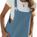 Yeokou Women's Cotton Linen Short Overalls Casual Summer Bib Shortalls with Pockets (XX-Large, Blue)