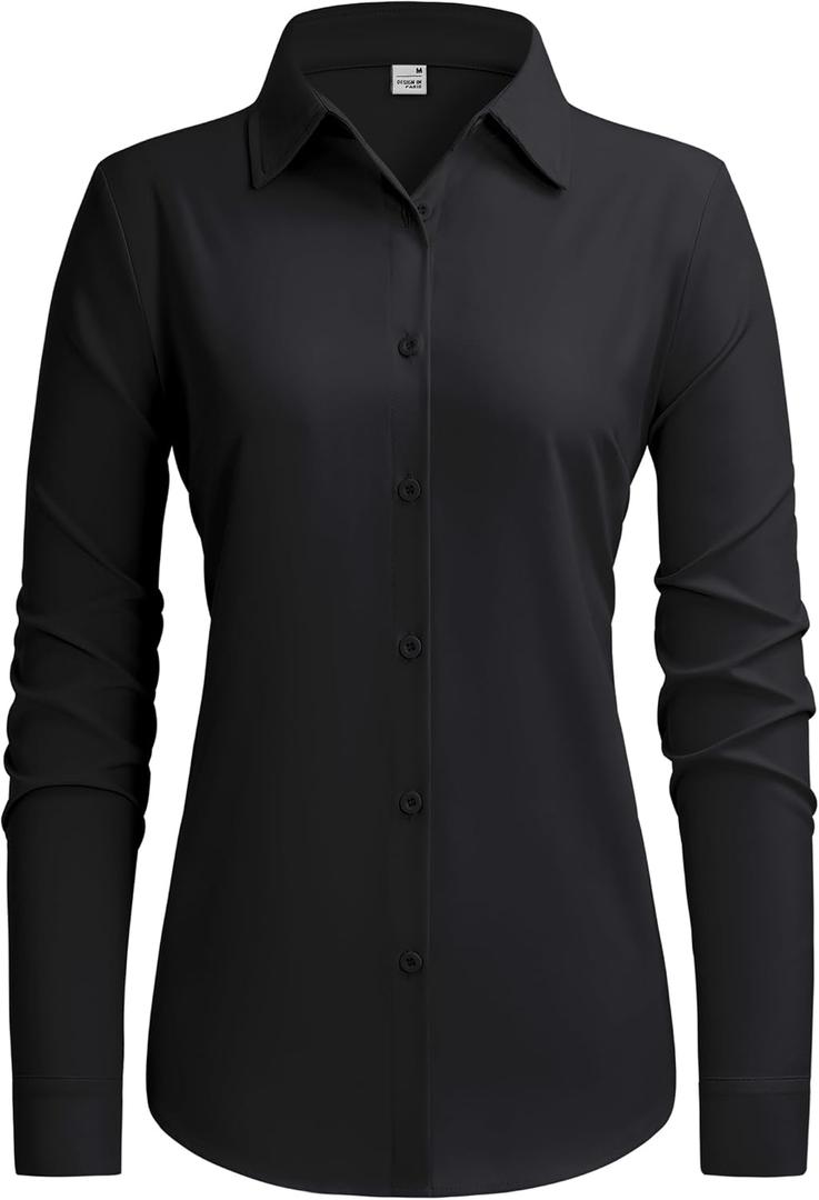 siliteelon Button Down Shirts for Women Stain Shield Long Sleeve Dress Shirts Wrinkle-Free Collared Work Office Blouses