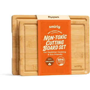 SMIRLY Bamboo Cutting Board Set, Chopping Board and Wooden Cutting Boards for Kitchen, Small Wood Cutting Board and butcher block (Natural Bamboo, 2 Pack)