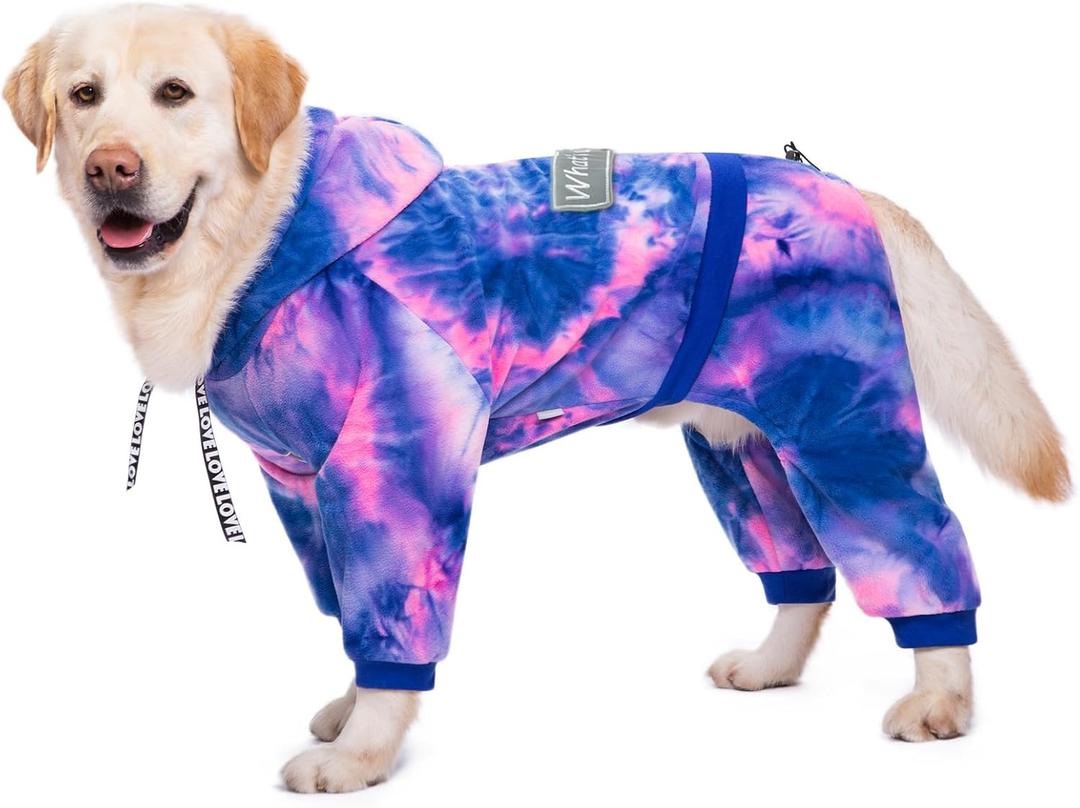 Dog Hoodies Winter Coat for Large Medium Dogs, Pullover 6 Legs Warm Coat Hooded Sweatshirt, Fleece Hoodie for Cold Weather (Bandhnu Pink, X-Large)
