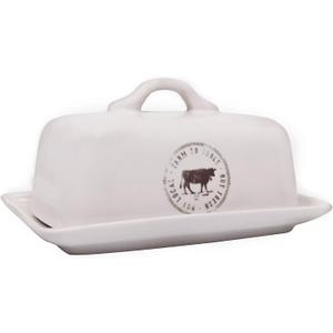 Creative Co-Op Stoneware Butter Dish with Cow Decal