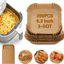 200Pcs Air Fryer Paper Liners, 6.3 Inch Square Disposable Air Fryer Liner, Non-stick Parchment Paper for Frying Baking Roasting Microwave Oven