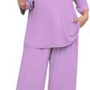 Lastshe Women's Plus Size Pajama Set 2 Piece V Neck Capri Pants Loungewear with Pockets Knit Soft Pjs Sleepwear 3X