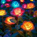 Solar Garden Lights Outdoor, 4 Pack Solar Light Outdoor with 20 Rose Flowers, Waterproof 7 Color Changing Solar Powered Flowers Lights for Outside Patio Yard Pathway