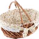 YRJJ Wicker Picnic Basket with Handles & Liner Oval Empty Gift Basket Willow Woven Easter Eggs & Candy Storage Basket Fruit Serving Basket Kids Blanket Toy Organizer, 1