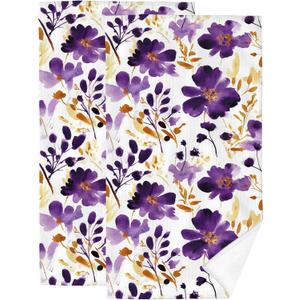 Purple Floral Hand Towels Bathroom Soft Absorbent Purple Flower Decorative Bath Towels Set for Bathroom Gym Spa Home Farmhouse Housewarming Gifts for Women Girls Set of 2, 14"x28"