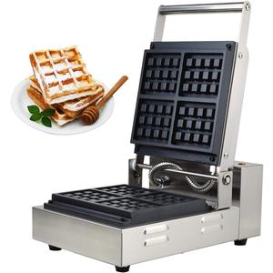 Waffle Maker Machine Rectangle Commercial New Electric Nonstick Deep Waffle 4 Pcs Iron with Temperature and Time Control and Stainless Steel 110V for Home Kitchen Parties Use