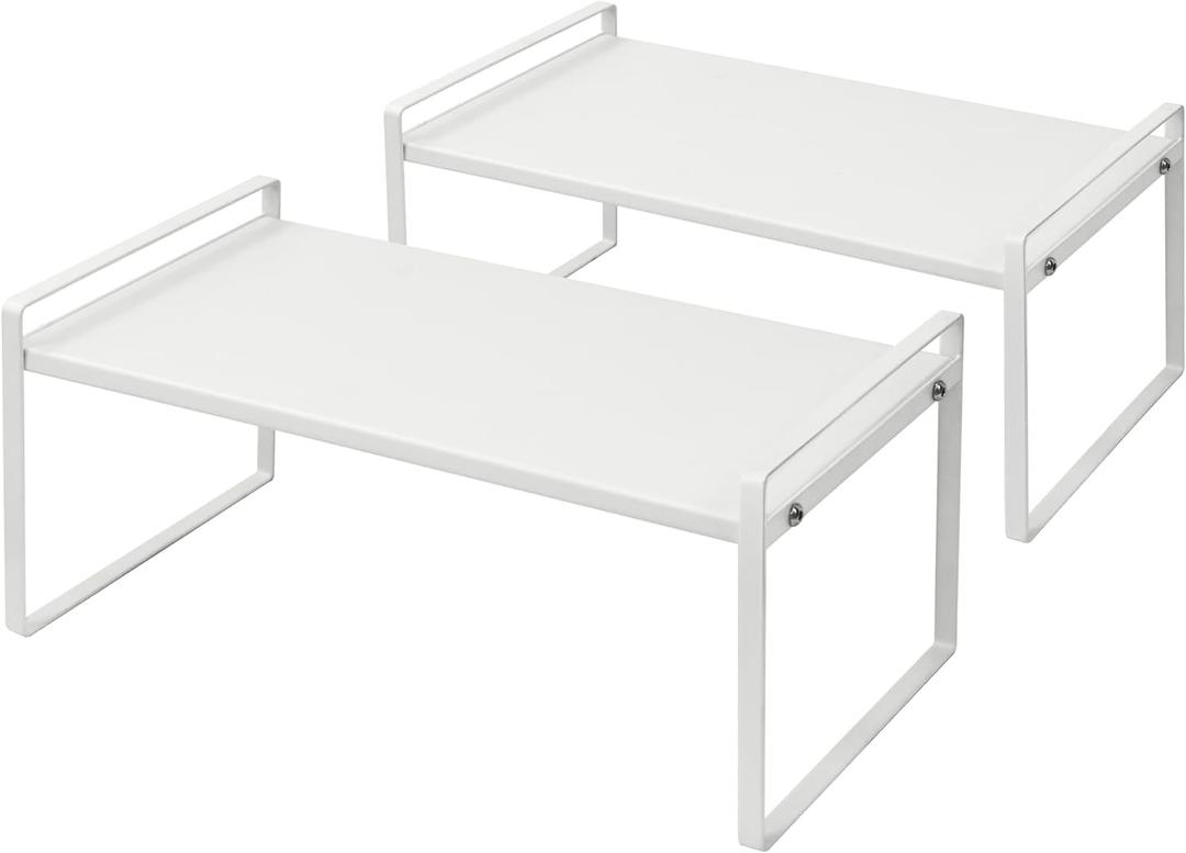 Nxconsu 2Pack Cabinet Shelves Stackable Shelf Organizer Rack Riser for Kitchen Cabinet Pantry Cupboard Counter Countertop Home Organization Storage Space Saver Heavy Duty Metal Nonslip White (8.3D * 16.1W * 7.3H)