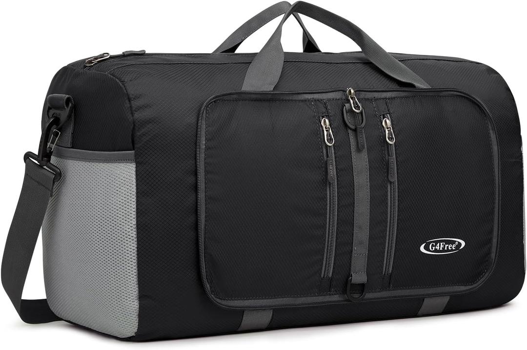 G4Free 40L/65L Foldable Duffel Bag, Water-Repellent Travel Backpack, Lightweight Carry Bag for Overnight Weekender Sports Men Women (Balck)