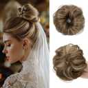 CJL HAIR 2PCs Small Cute Messy Bun Hair Piece for Thin Hair Women Mini Synthetic Curly Bun Scrunchies Updo Hairpieces Brunette/Ash Blonde