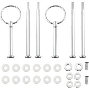 2Sets Metal Party Wedding Cupcake Fruit Stand Centre Handle Fittings Round Drill Round Hardware Rod, Silver 3 Tier Heavy Plate
