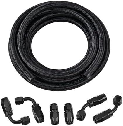 EVIL ENERGY 10AN Fuel Line Kit, 10AN Nylon Braided Fuel Line Hose Fitting Kit CPE 12FT Black EVIL ENERGY 10AN Fuel Line Kit, 10AN Nylon Braided Fuel Line Hose Fitting Kit CPE 12FT Black