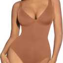 FeelinGirl Shapewear Bodysuits for Women Tummy Control Body Suits Deep V Neck Thong Body Shaper (X-Large, Latte)