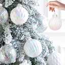 Christmas Iridescent White Ornament Balls Set 12 Pcs 3.15" Clear Plastic Shatterproof Christmas Ball Hanging Ornaments for Xmas Tree Decorations Indoor Home Thanksgiving Wedding Party Holiday Decor