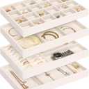 Jenseits 4 Jewelry Organizer Drawer Insert, Stackable Velvet Jewelry Tray Organizer Display Case Storage Containers, Earring Holder Necklace Watch Bracelet Accessary Ring Trays, Gift For Women (Beige)