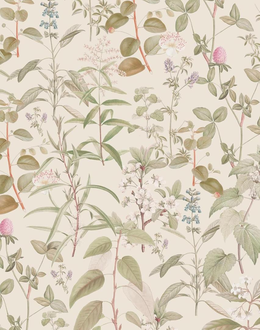 Peel and Stick Wallpaper - 17.7x 118.11 Inch Self Adhesive Removable Wallpaper - Vintage Floral Botanical Leaves Pattern - Easy Install No Glue - Waterproof Vinyl for Kitchen Bathroom Bedroom Decor (Cream)