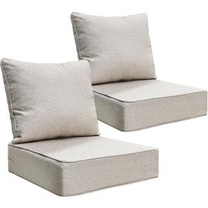 24x24 Outdoor Seat Cushions Set of 2, Thick Deep Seated Outdoor Chair Cushions for Patio Furniture, Fade Resistant Replacement Outdoor Couch Cushions 24x24x6 with Zippers & Ties, Beige