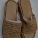 Coutgo Womens Platform Sandals Raffia Espadrilles Slip on Open Toe Cute Boho Summer Beach Slide Sandals Size 7.5