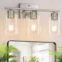 3-Light Bathroom Light Fixtures, Brushed Nickel Vanity Lights, Bathroom Lighting with Clear Glass Shade, Vanity Lighting fixtures for Mirror Kitchen Bedroom Hallway Living Room