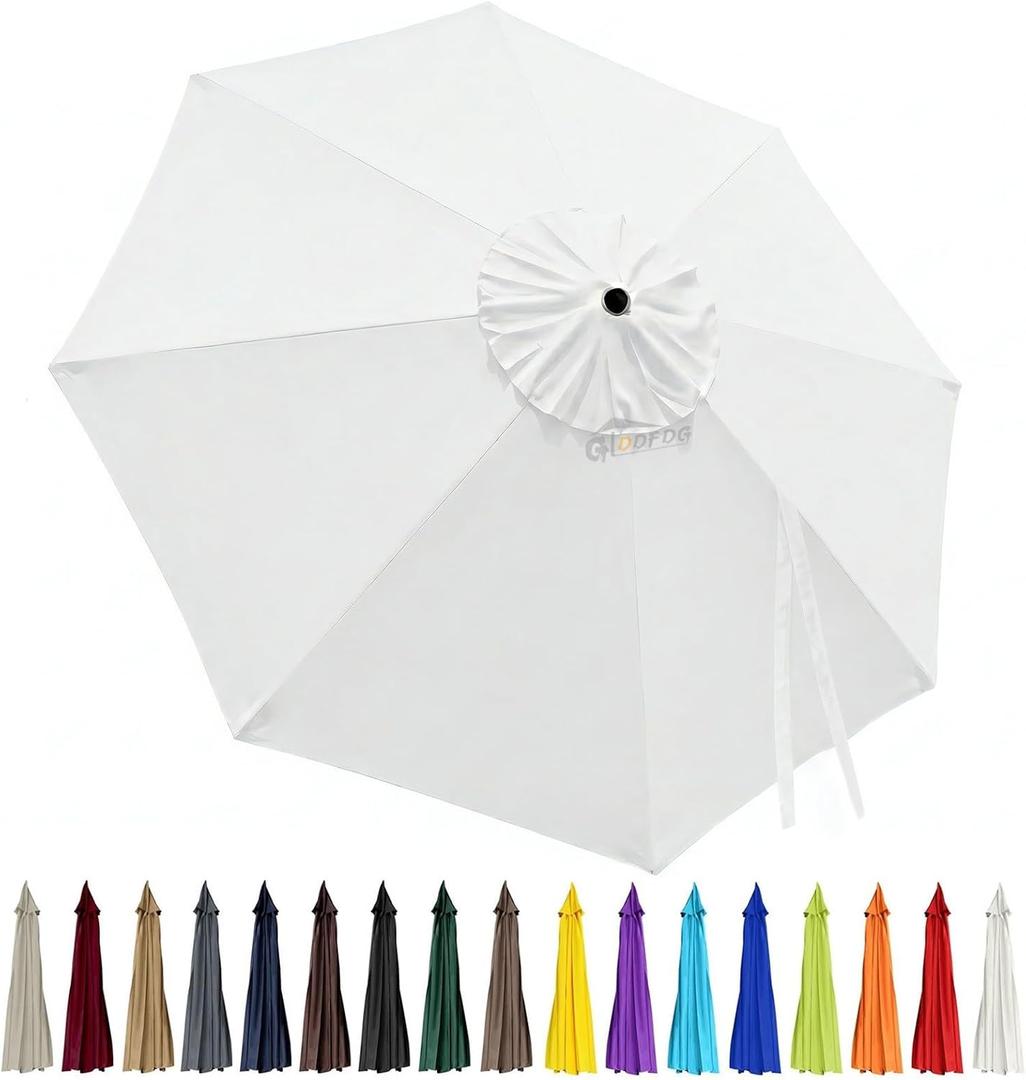 10ft Patio Umbrella Replacement Canopy 8 Ribs, Waterproof & Fade Resistant Market Umbrella Cover, Thickened Polyester Fabric for Backyard, Garden and Pool (Canopy Only) (White)