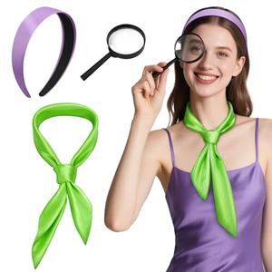 VEKDA 3PCS Women Costume Accessories Purple Headband Green Scarf Halloween Party Cosplay Set for Women Adult with Magnifying Glass