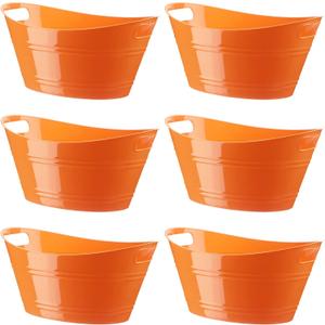 Patelai 6 Pcs Ice Buckets Bulk, Plastic Ice Buckets with Handles, Oval Storage Tub, Large Capacity Ice Drink Tub for Party Bar Wine Beer Champagne Beverage Bottle Cooler(4.5 Liter,Orange)
