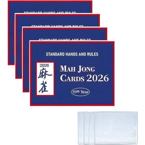 Mahjong Cards 2026, 4Pcs Official Revision Game Cards with Covers - Premium Waterproof Latest Version Mahjong Score Cards, Clear Large Print, Easy-to-Read & Understanding for Mahjong Fans