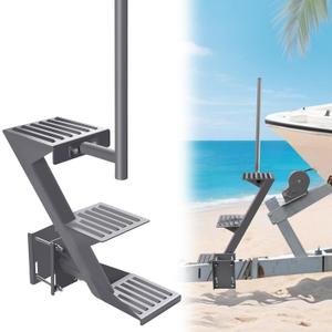 GADFISH Trailer Steps, Heavy Duty Boat Trailer Steps with 3 Steps, Boat Steps for Trailer, Boat Trailer Tongue Steps with Handle, Suitable for 4 x 4 inches Trailer Frame, Silver