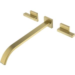 Wall Mount Tub Filler Brushed Gold Bathtub Faucet Extra Long 11.8" Bath Tub Faucet Set High Flow 2 Handle Wall Mounted Bathtub Faucets, BY005TG
