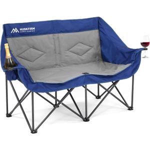 Double Camping Chairs Oversized Loveseat - 2 Person Camping Chair Portable Lawn Folding Chair for Outside Adults - Heavy Duty Outdoor Camping Couch with Cup Hold, Blue