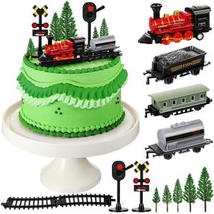 13 Pcs Train Cake Toppers Cute Train Party Cake Decorations Retro Railway Birthday Party Supplies Kit Railroad Traffic Lights Topper for Birthday