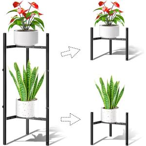 Plant Stand Indoor Adjustable Metal Plant Stand Outdoor, 8-12 Inches Width and 26 Inches Height, Heavy Duty Flower Pot Holder for Living Room Balcony Garden (Modern Style)