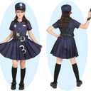 Wizland Police Costume For Girls Career Day Halloween Toddler Cop Costume Police Uniform Outfit for Girls 3-4Y