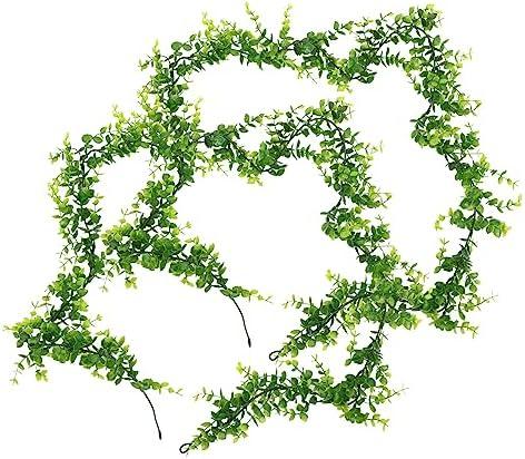 MUCKLILY 2pcs Realistic Faux Eucalyptus Garland Green Hanging Vine Artificial Plants for Indoor Outdoor Decor
